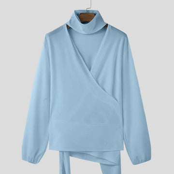 AIDASE  -  Tops American Style Sexy Men's Deconstruction Design Solid V-neck Shirts Casual Clubwear Long Sleeved Blouse S-5XL aidase-shop